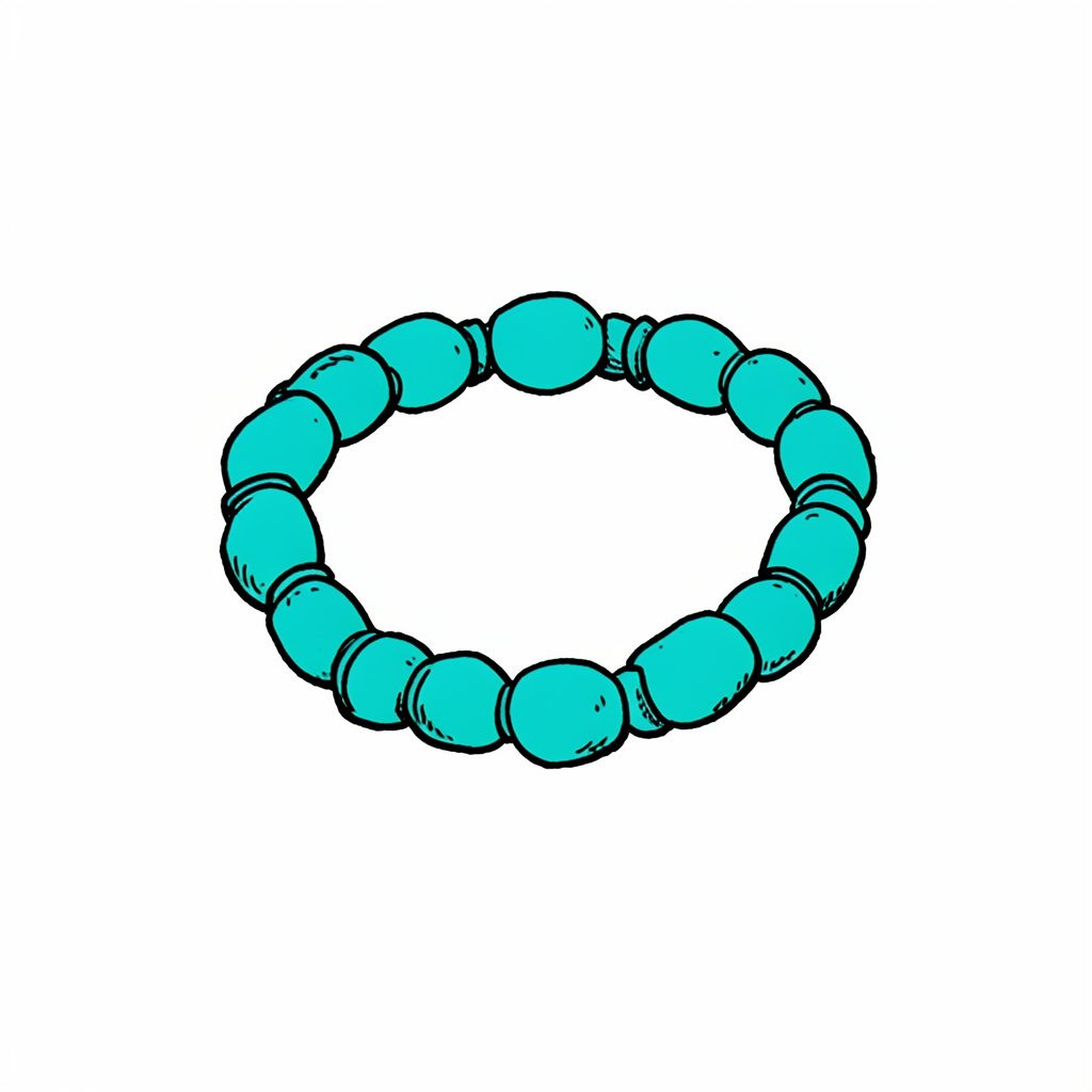 A hand-drawn ink illustration of delicate beaded bracelets draped across a stack of paperback romance novels, with soft cross-hatched shading in black ink.